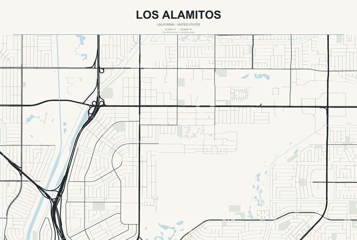 Los Alamitos, California City Map Aluminum Sign in Headline Atlas style