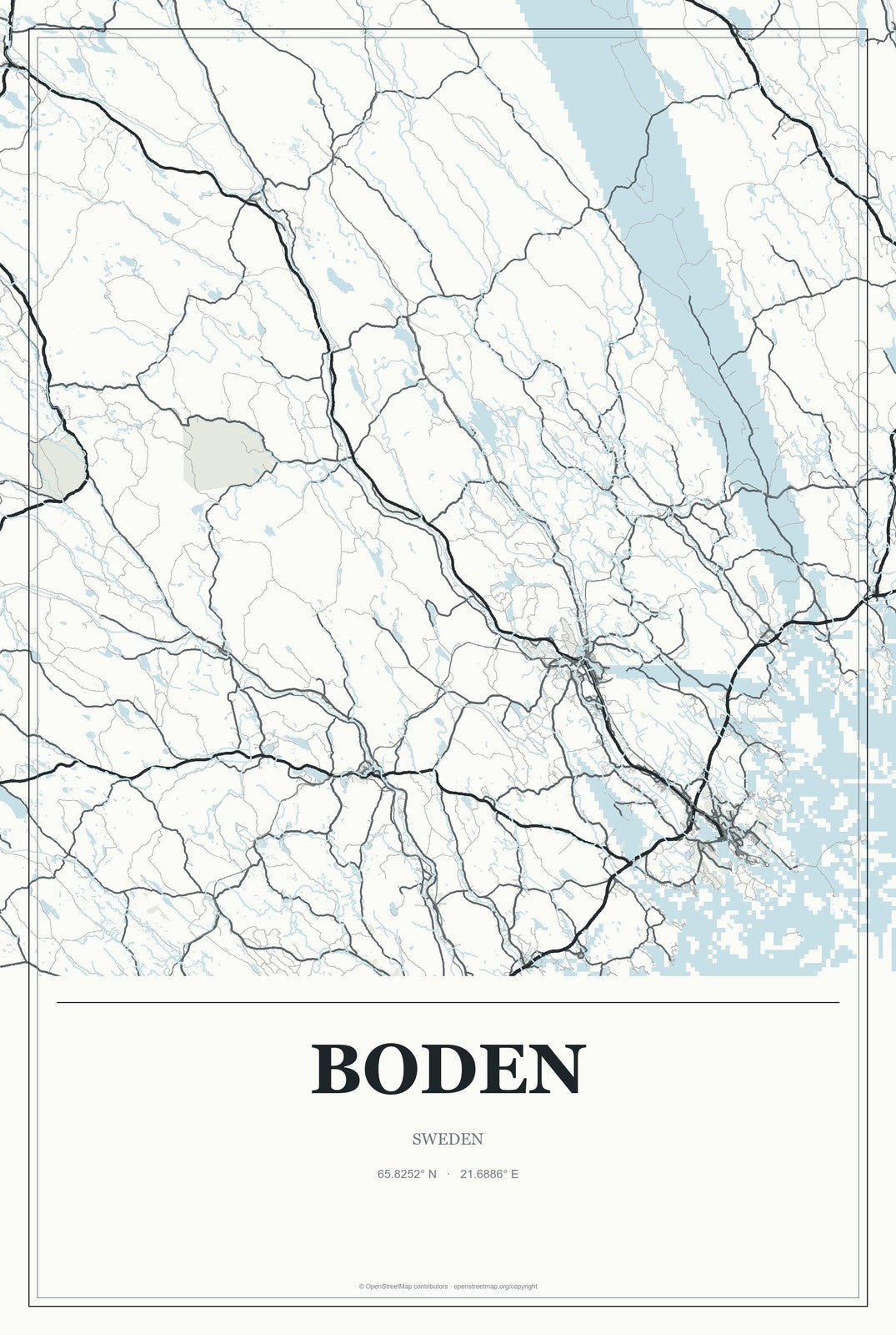 Boden, Sweden City Map Aluminum Sign in Gallery Air style