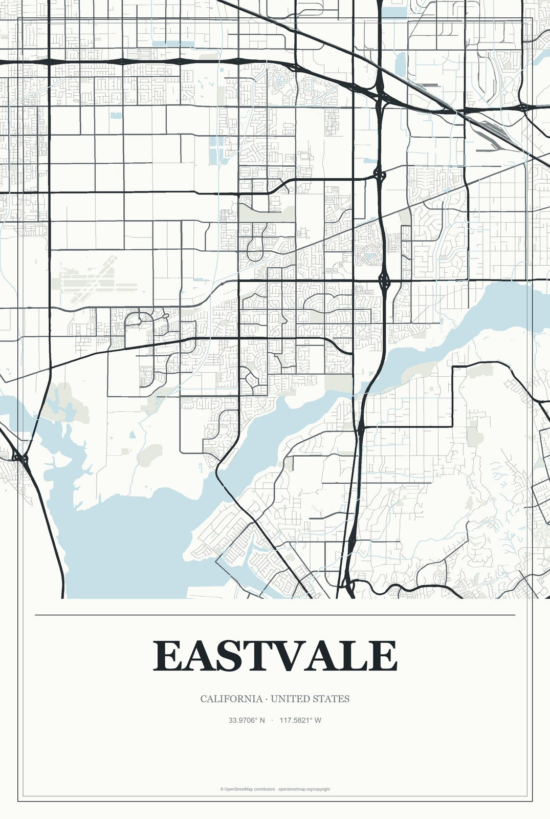 Eastvale, California City Map Aluminum Sign in Gallery Air style