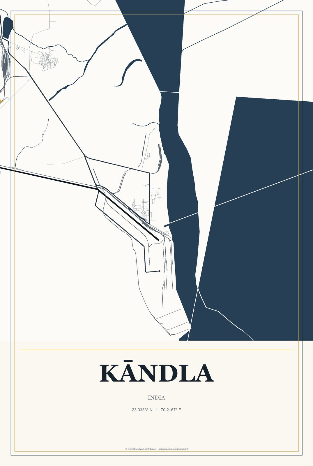Kāndla, India City Map Aluminum Sign in Citrine Modern style