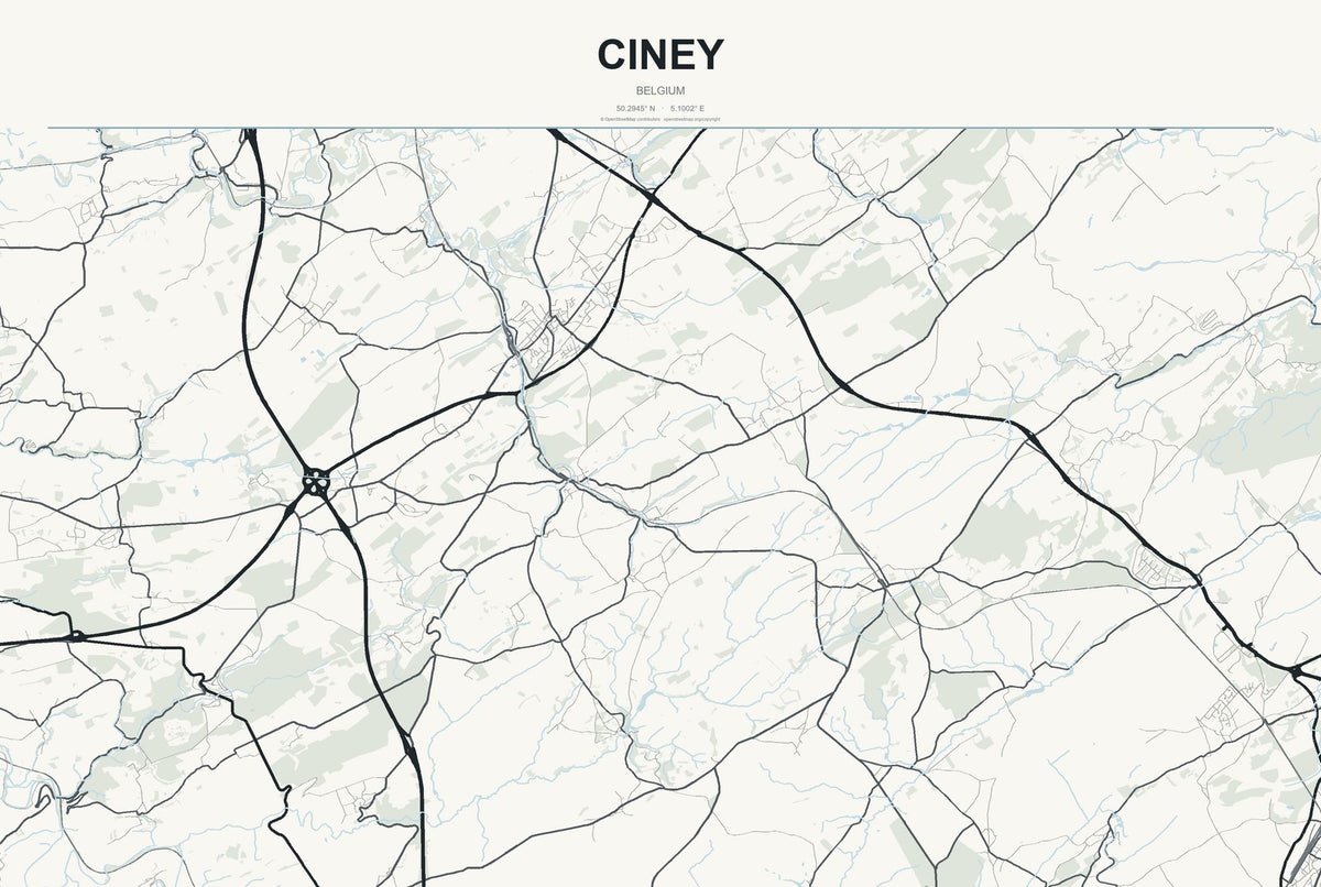 Ciney, Belgium City Map Aluminum Sign in Headline Atlas style