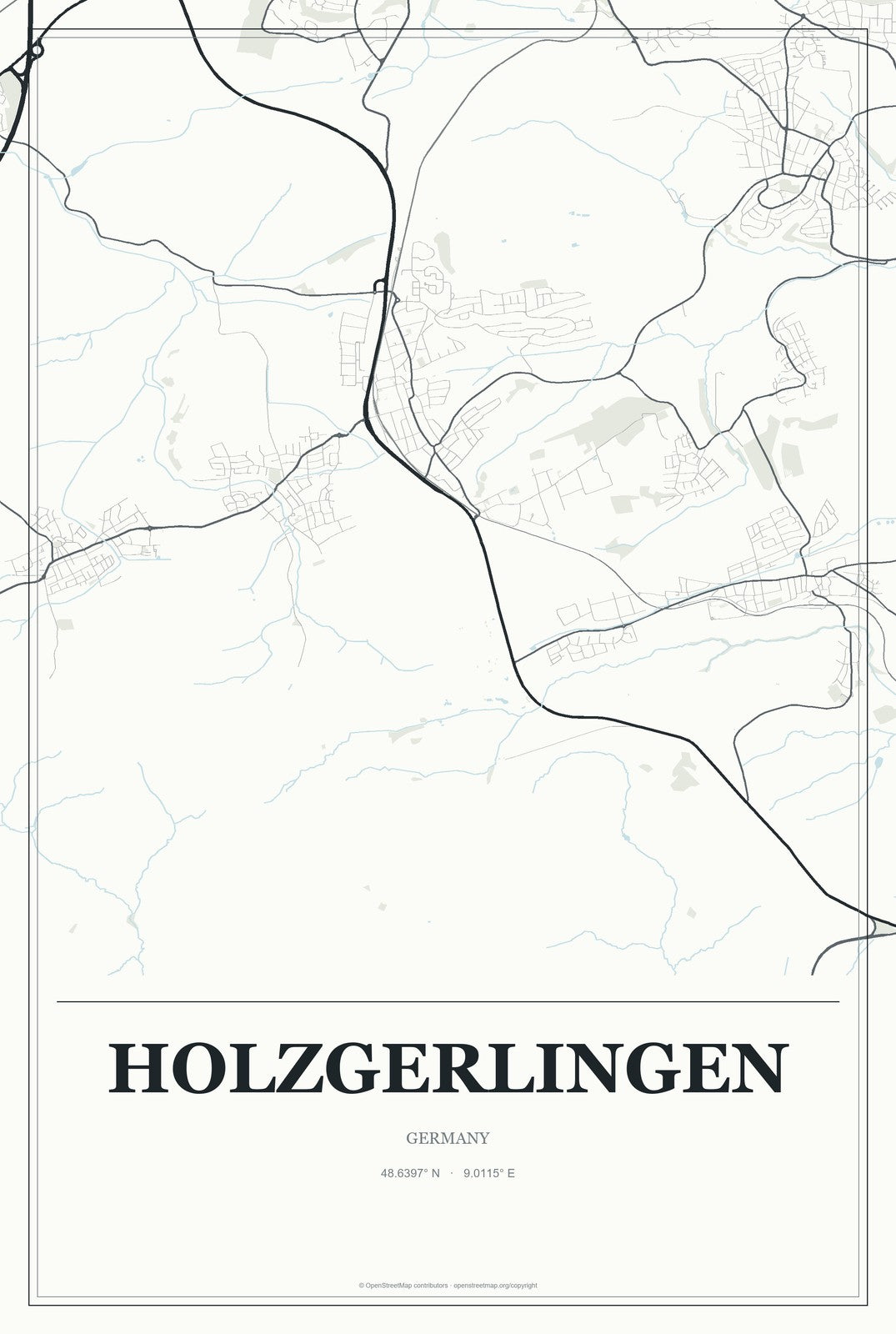 Holzgerlingen, Germany City Map Aluminum Sign in Gallery Air style