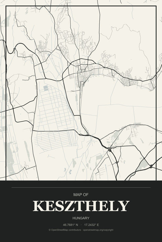 Keszthely, Hungary City Map Aluminum Sign in Museum Plaque style