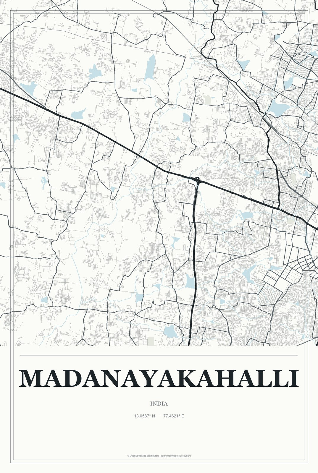 Madanayakahalli, India City Map Aluminum Sign in Gallery Air style