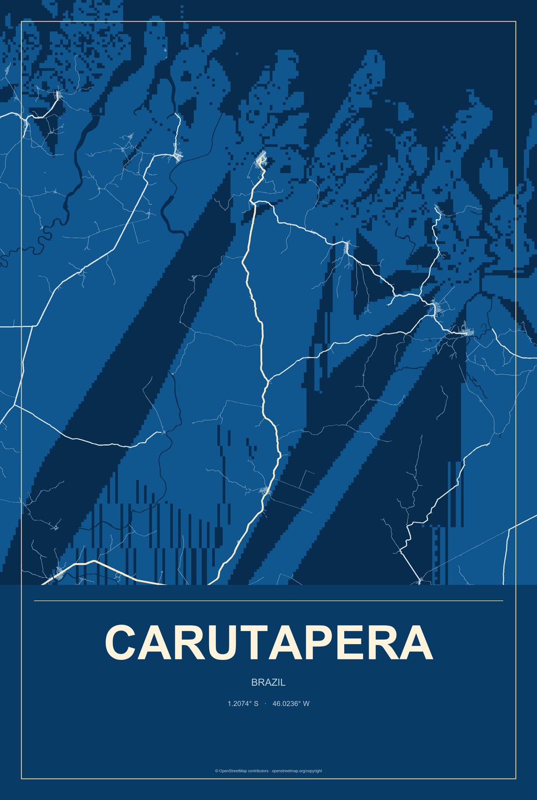 Carutapera, Brazil City Map Aluminum Sign in Harbor Cobalt style