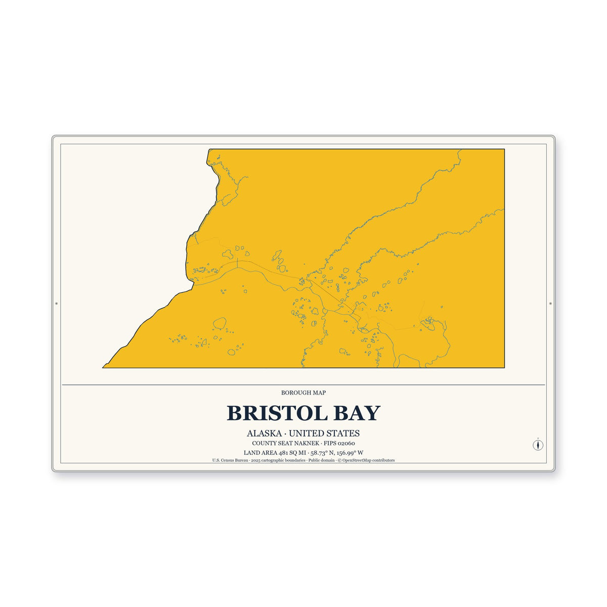 Bristol Bay Borough, Alaska Map Aluminum Sign in Citrine Modern style