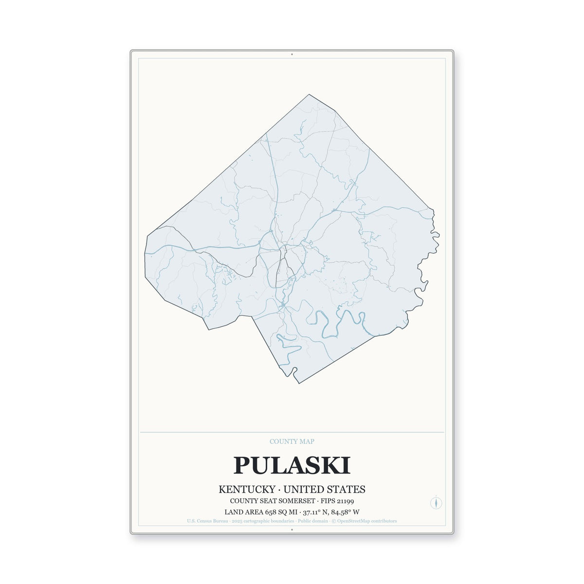 Pulaski County, Kentucky Map Aluminum Sign in Gallery Air style