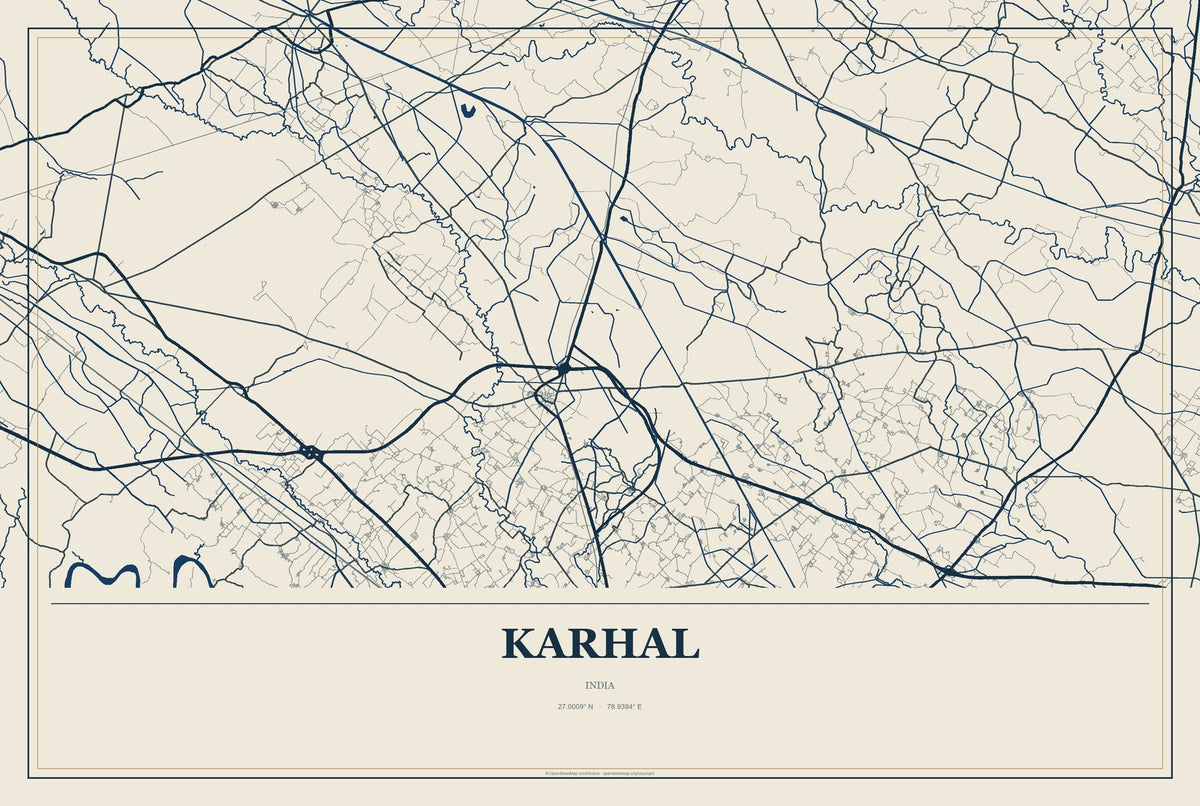 Karhal, India City Map Aluminum Sign in Coastal Cutout style