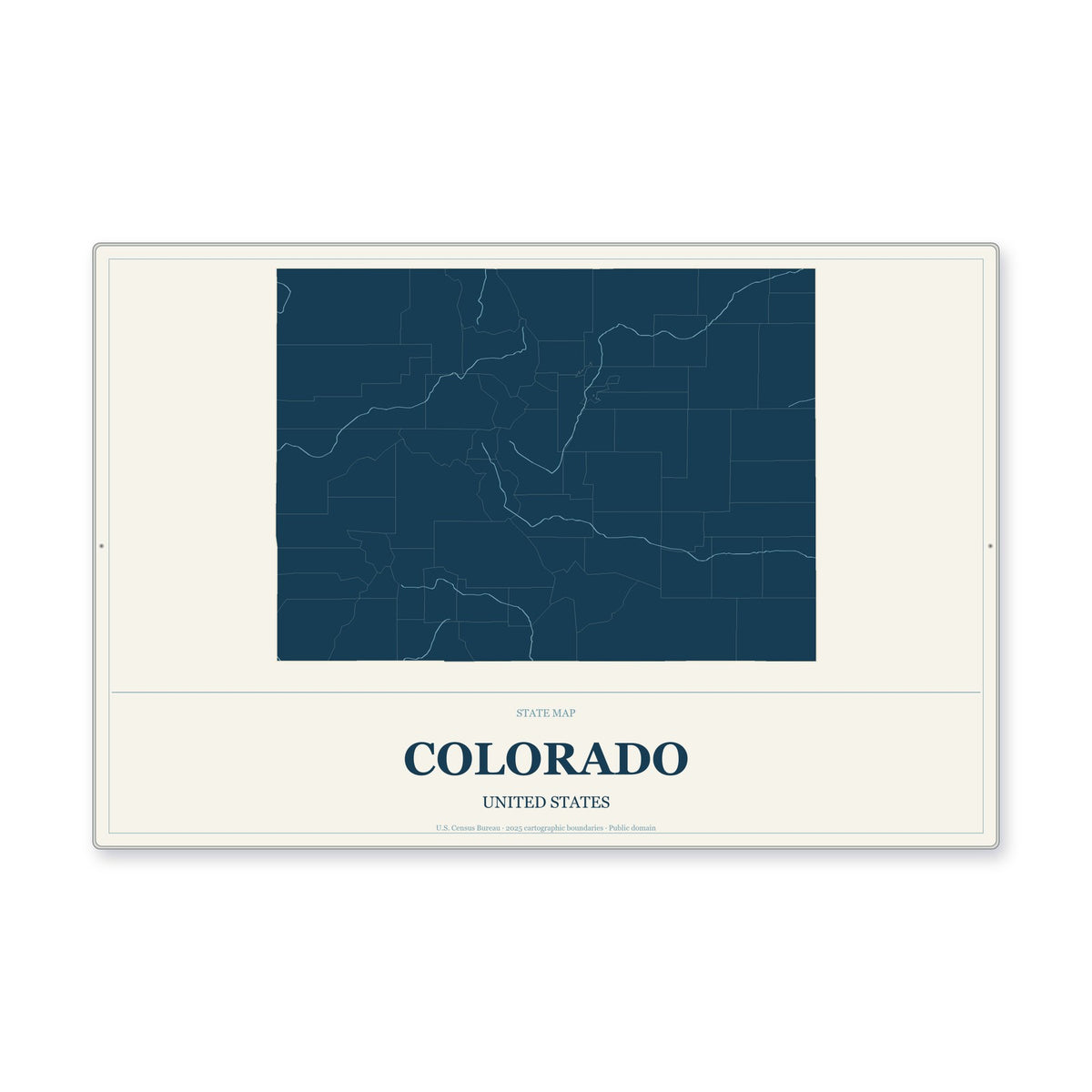 Colorado state map aluminum sign in Coastal Cutout style