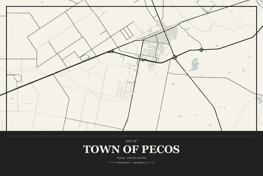 Town of Pecos, Texas City Map Aluminum Sign in Museum Plaque style