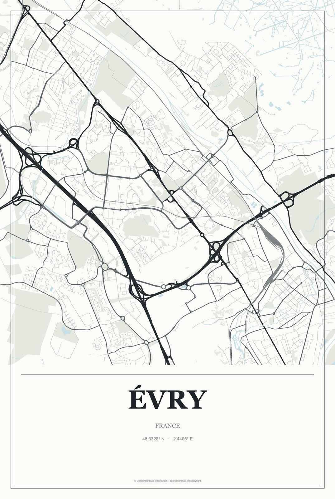 Évry, France City Map Aluminum Sign in Gallery Air style