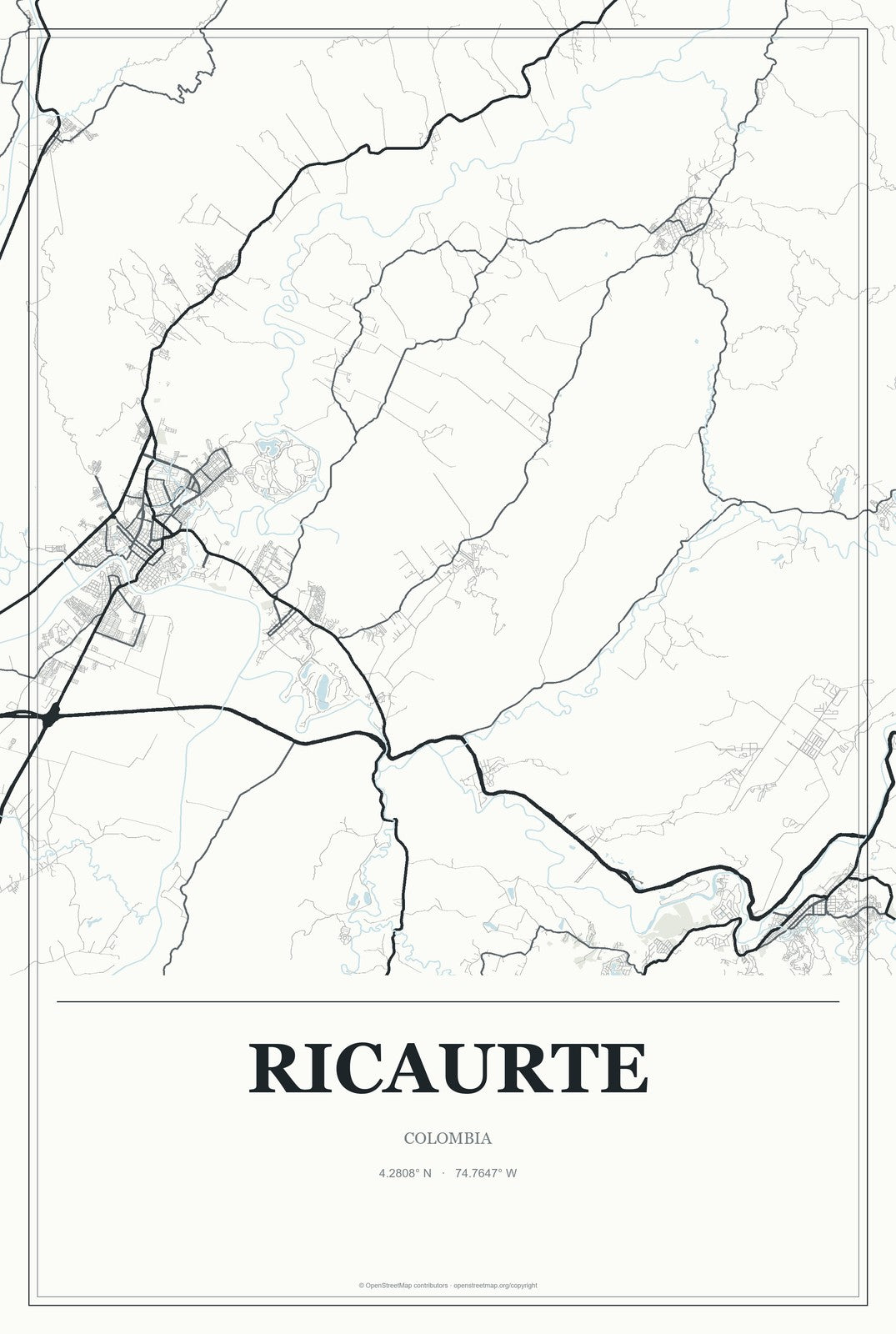 Ricaurte, Colombia City Map Aluminum Sign in Gallery Air style