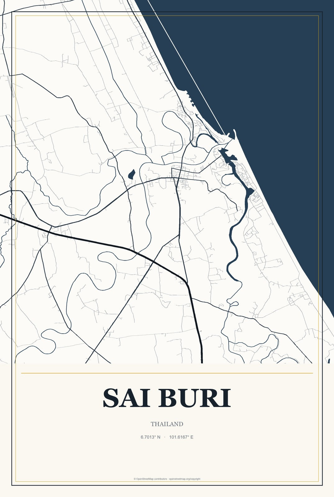 Sai Buri, Thailand City Map Aluminum Sign in Citrine Modern style