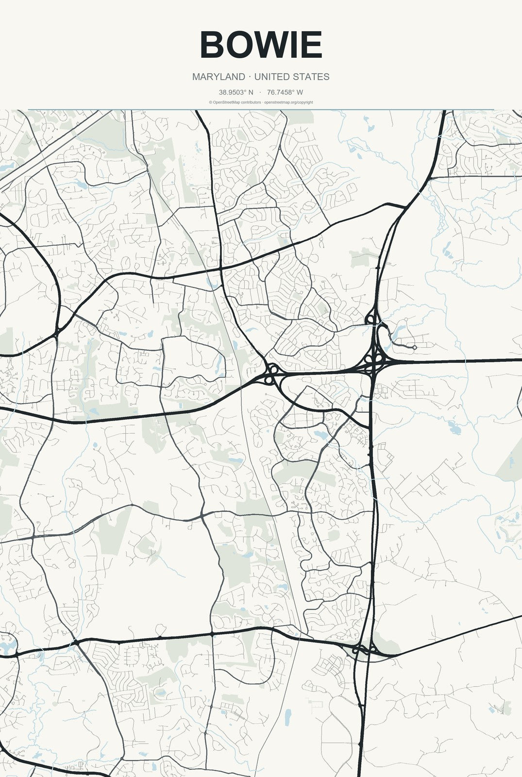 Bowie, Maryland City Map Aluminum Sign in Headline Atlas style