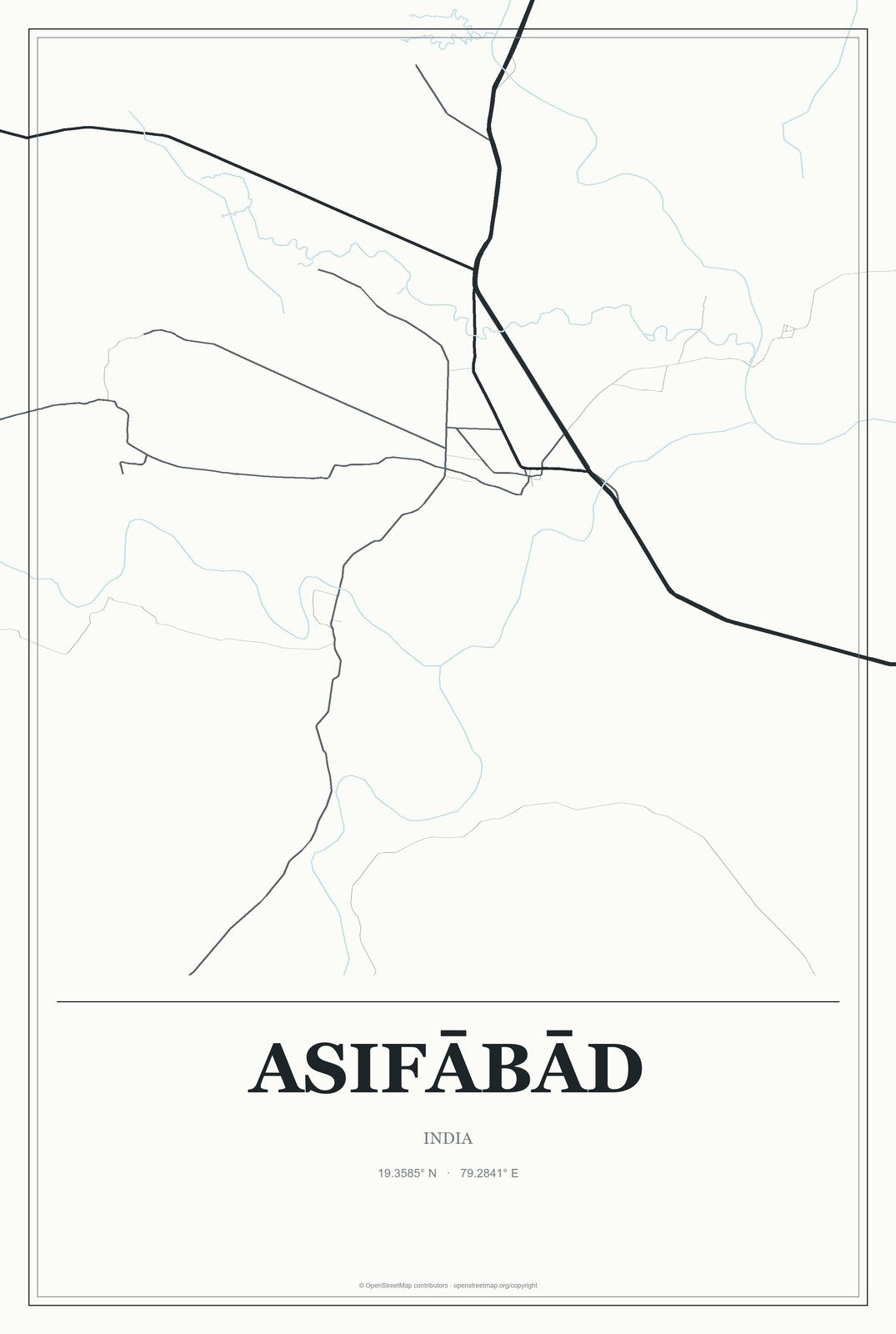 Asifābād, India City Map Aluminum Sign in Gallery Air style
