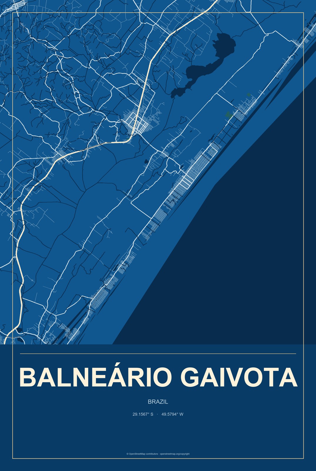 Balneário Gaivota, Brazil City Map Aluminum Sign in Harbor Cobalt style