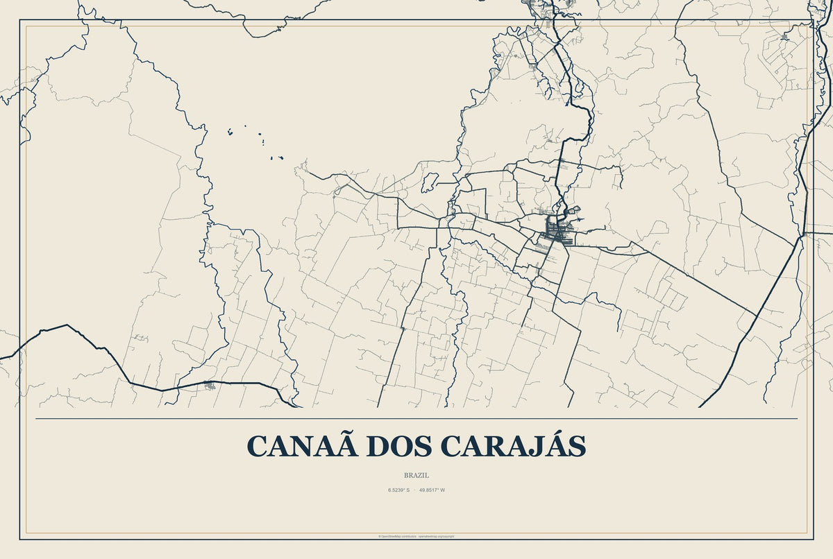 Canaã dos Carajás, Brazil City Map Aluminum Sign in Coastal Cutout style
