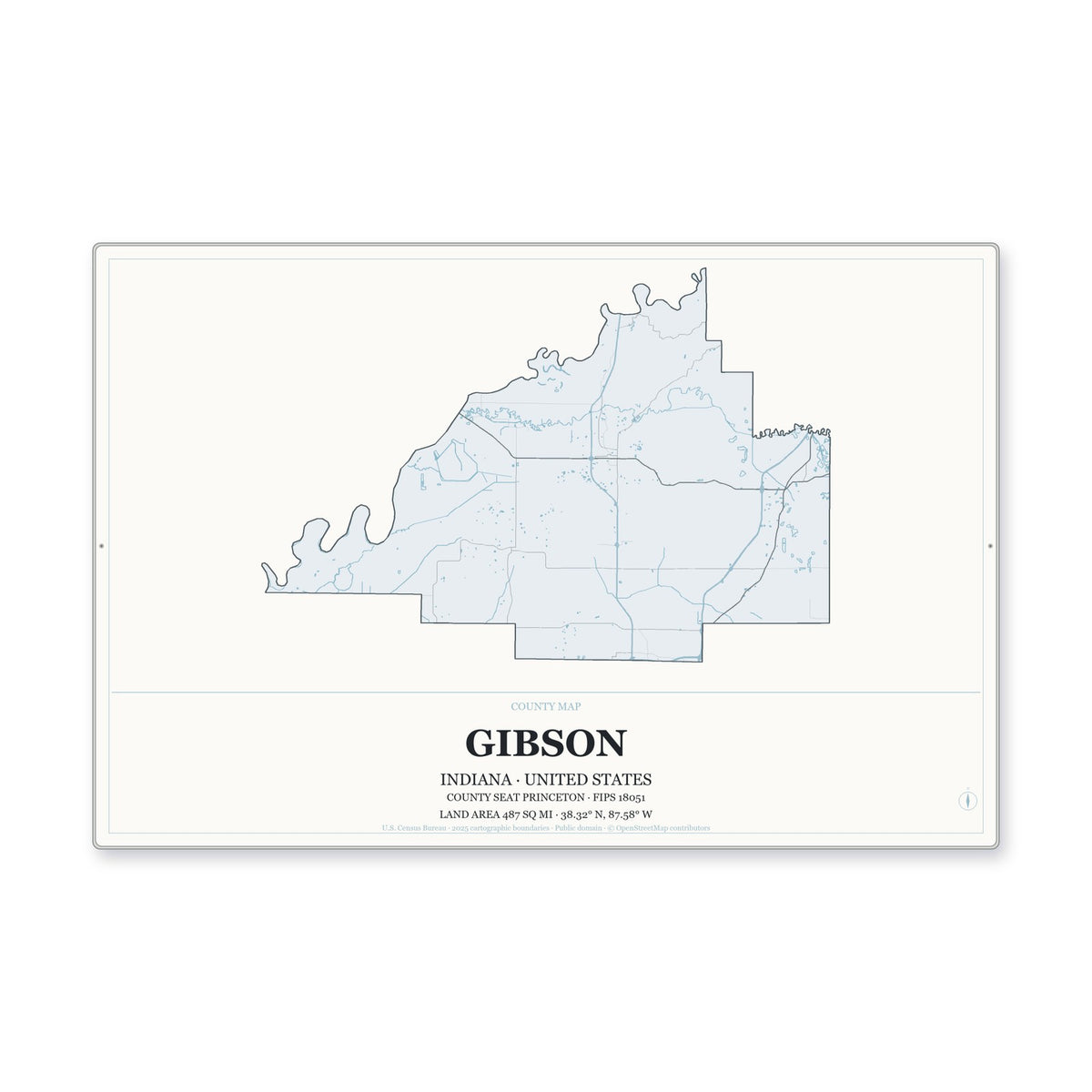 Gibson County, Indiana Map Aluminum Sign in Gallery Air style