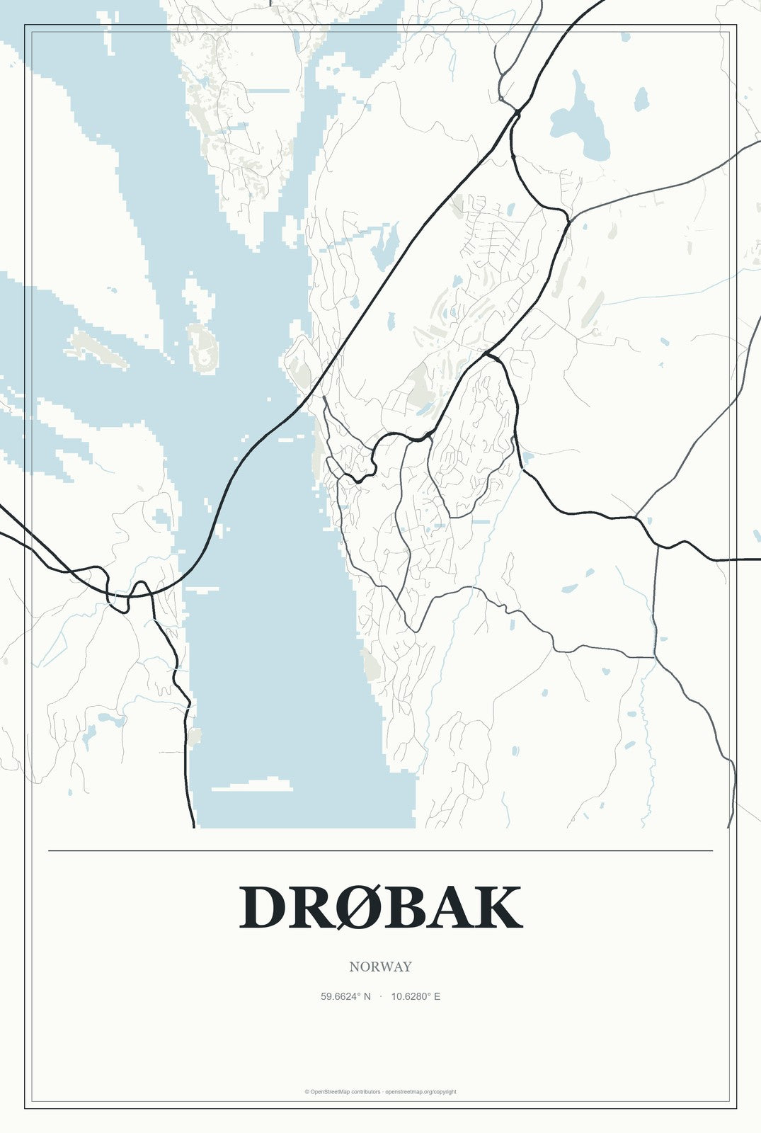 Drøbak, Norway City Map Aluminum Sign in Gallery Air style