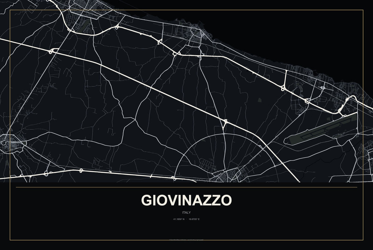 Giovinazzo, Italy City Map Aluminum Sign in Metropolitan Noir style