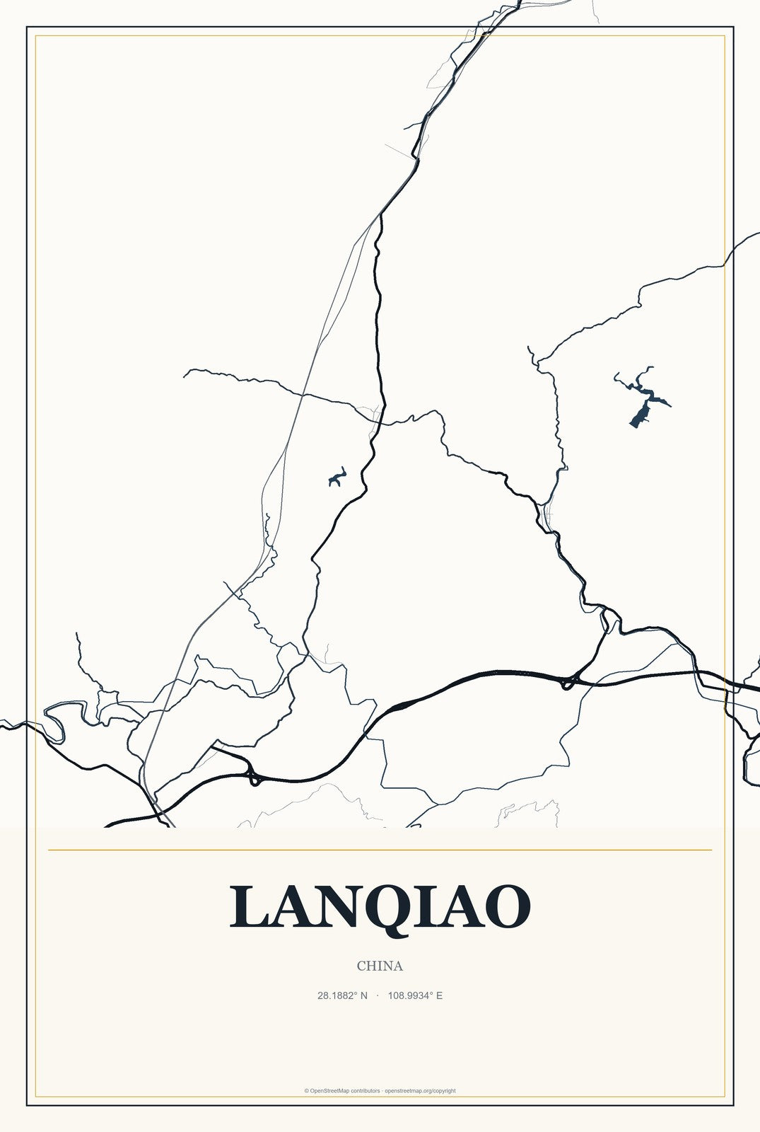 Lanqiao, China City Map Aluminum Sign in Citrine Modern style