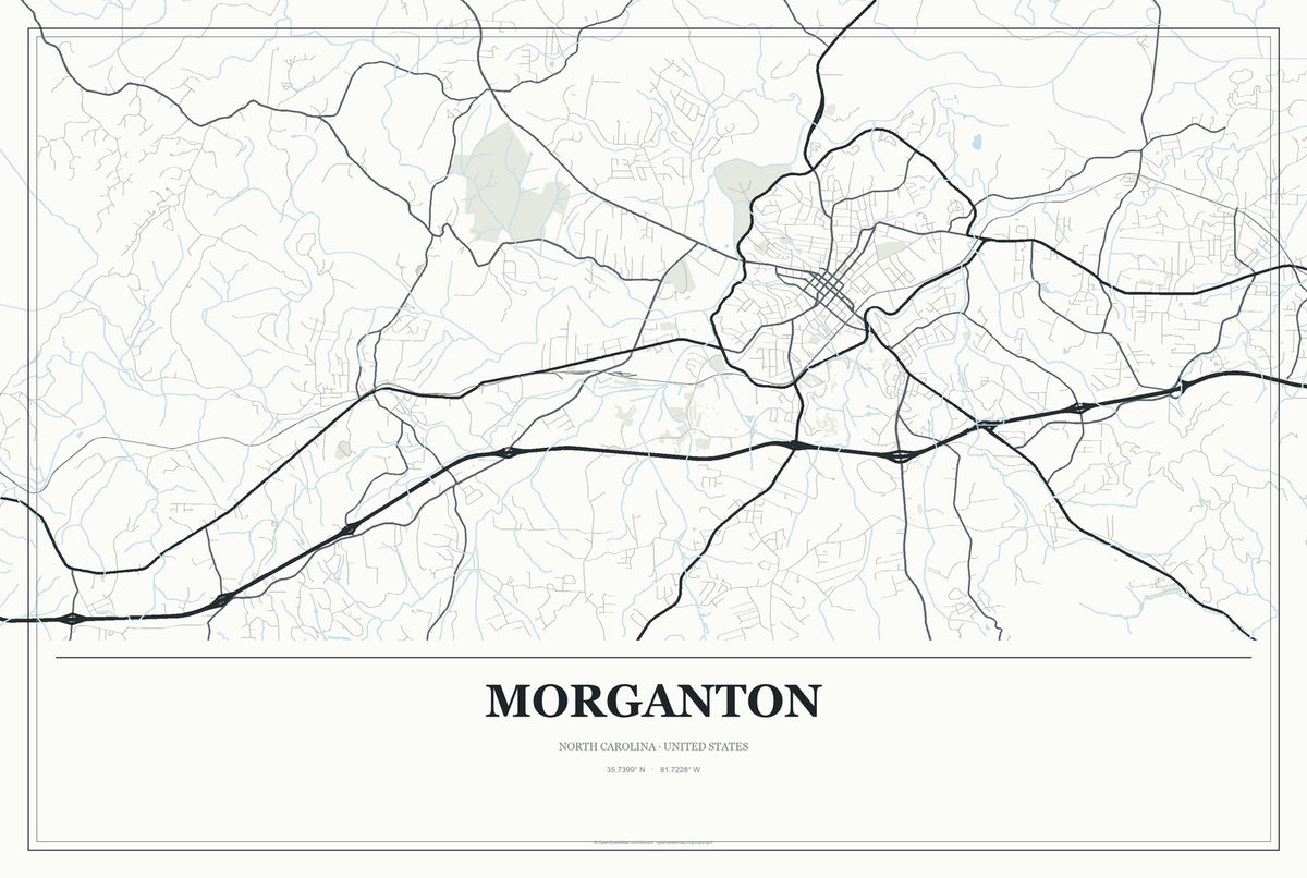 Morganton, North Carolina City Map Aluminum Sign in Gallery Air style