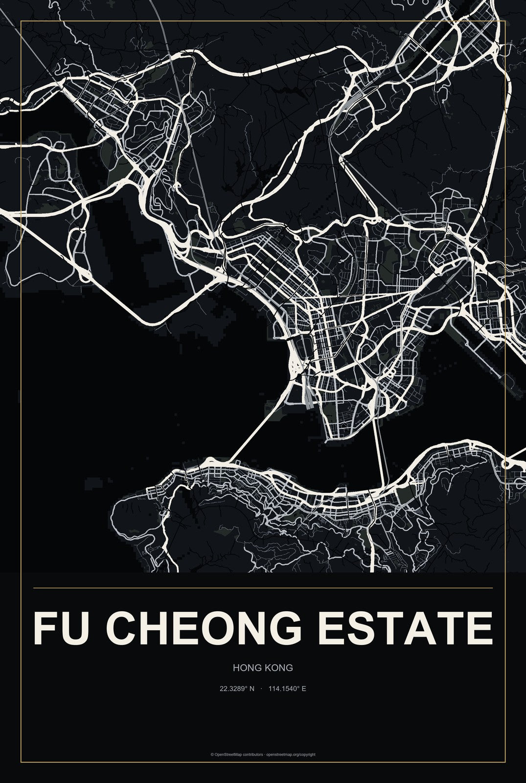 Fu Cheong Estate, Hong Kong City Map Aluminum Sign in Metropolitan Noir style