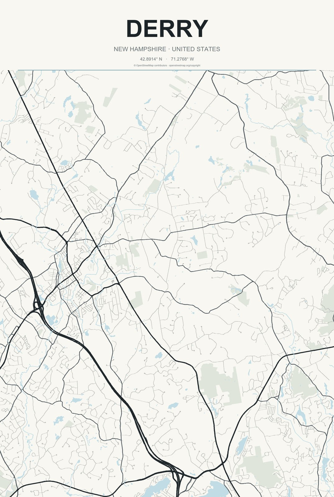 Derry, New Hampshire City Map Aluminum Sign in Headline Atlas style