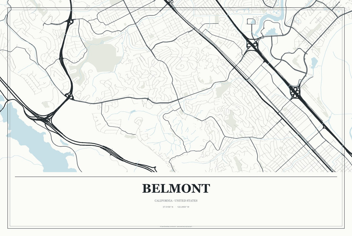 Belmont, California City Map Aluminum Sign in Gallery Air style
