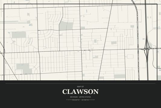 Clawson, Michigan City Map Aluminum Sign in Museum Plaque style