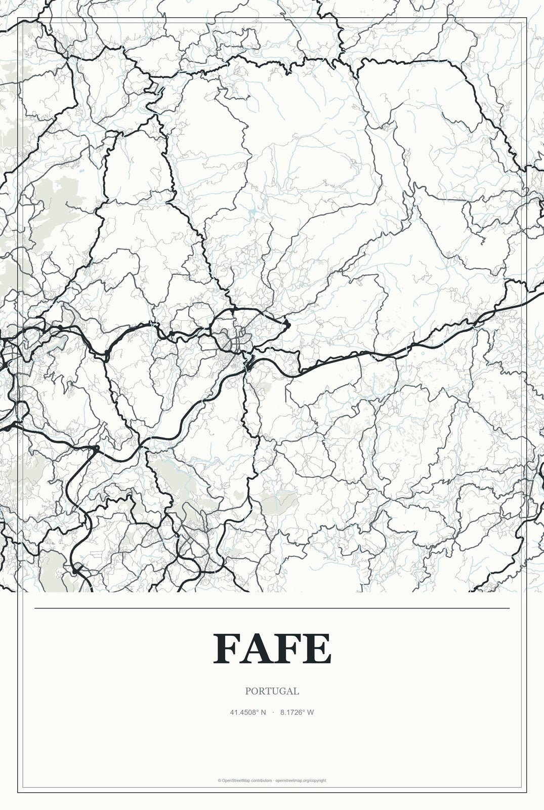 Fafe, Portugal City Map Aluminum Sign in Gallery Air style