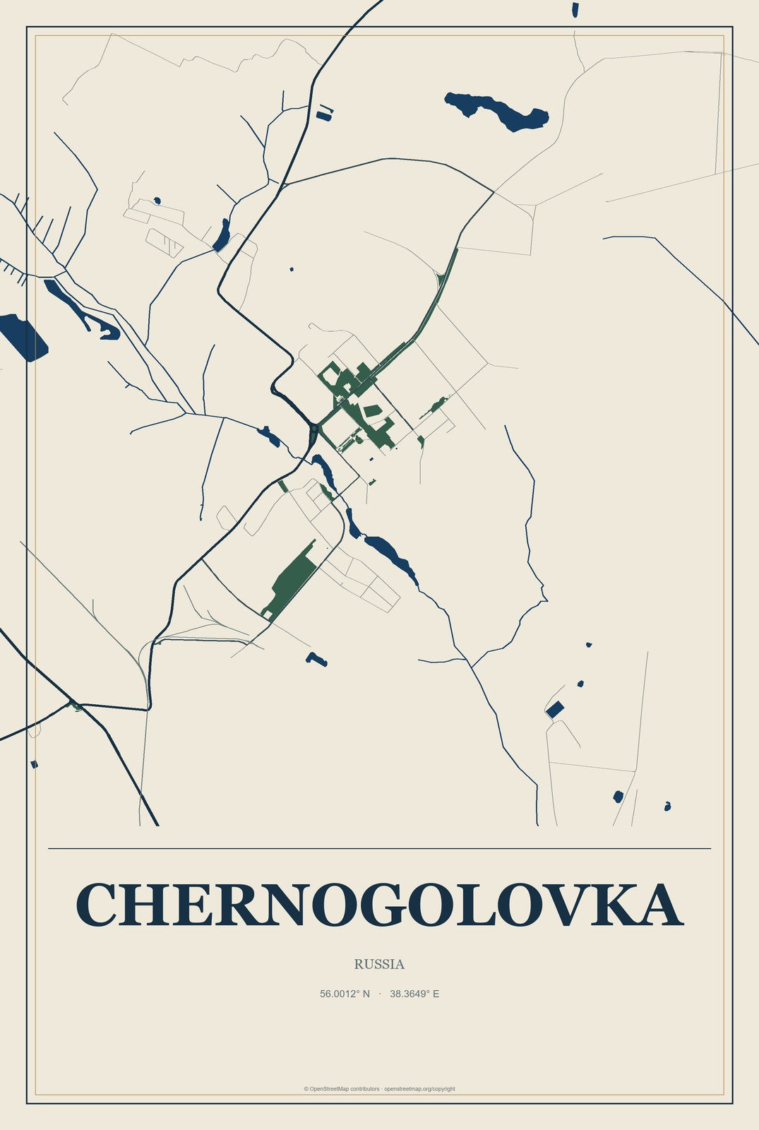 Chernogolovka, Russia City Map Aluminum Sign in Coastal Cutout style