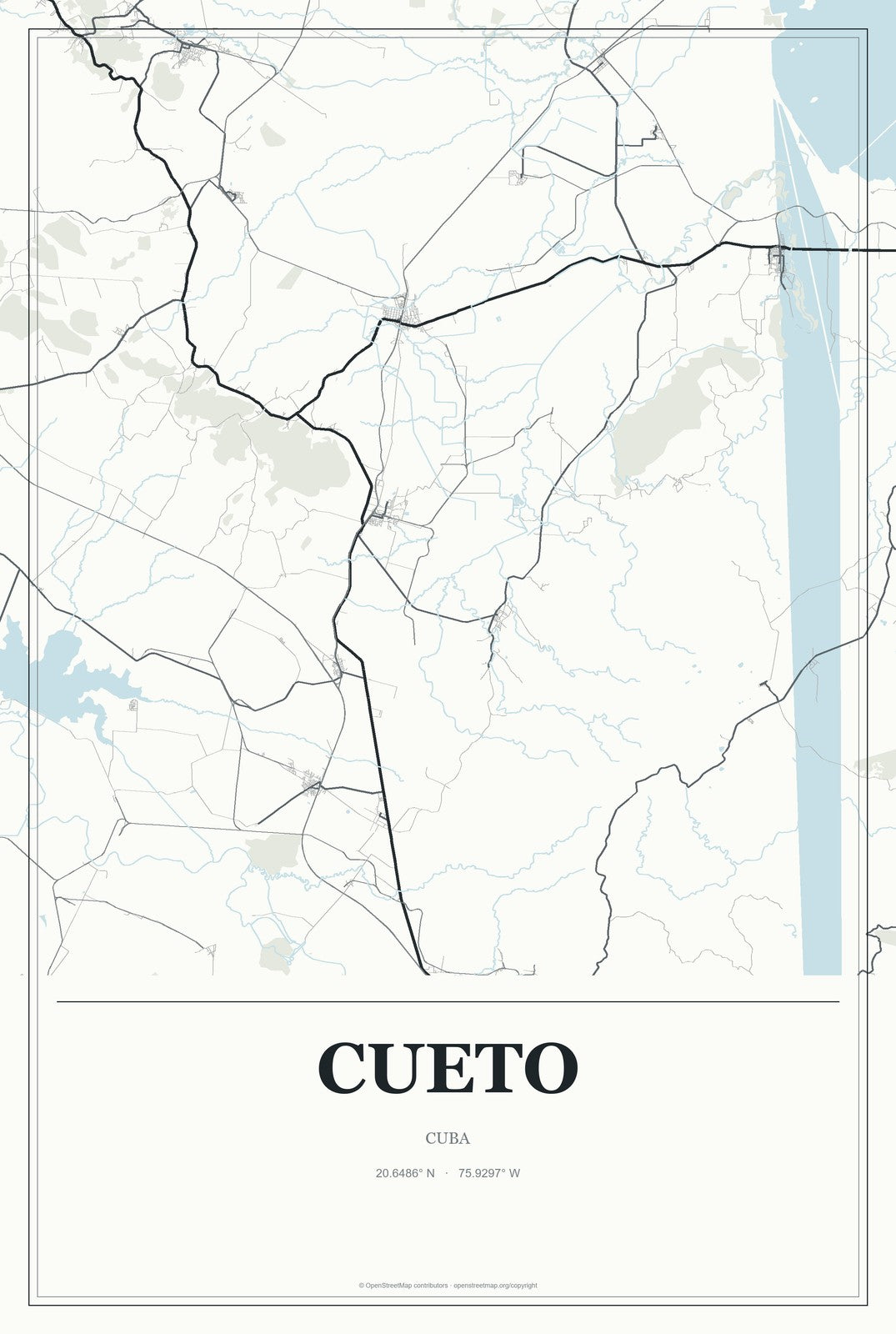 Cueto, Cuba City Map Aluminum Sign in Gallery Air style