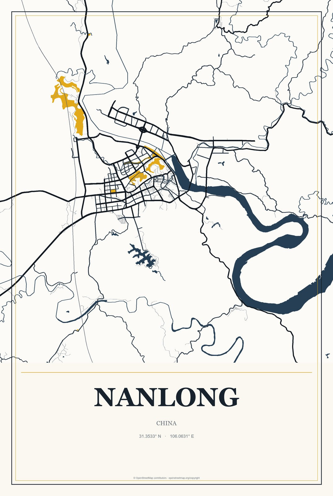 Nanlong, China City Map Aluminum Sign in Citrine Modern style