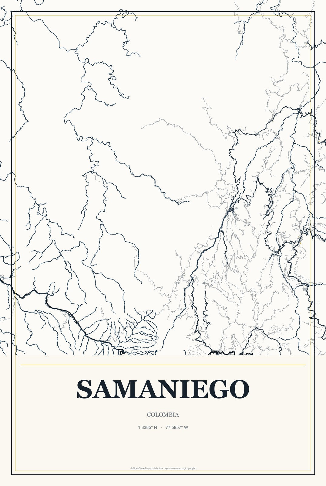 Samaniego, Colombia City Map Aluminum Sign in Citrine Modern style