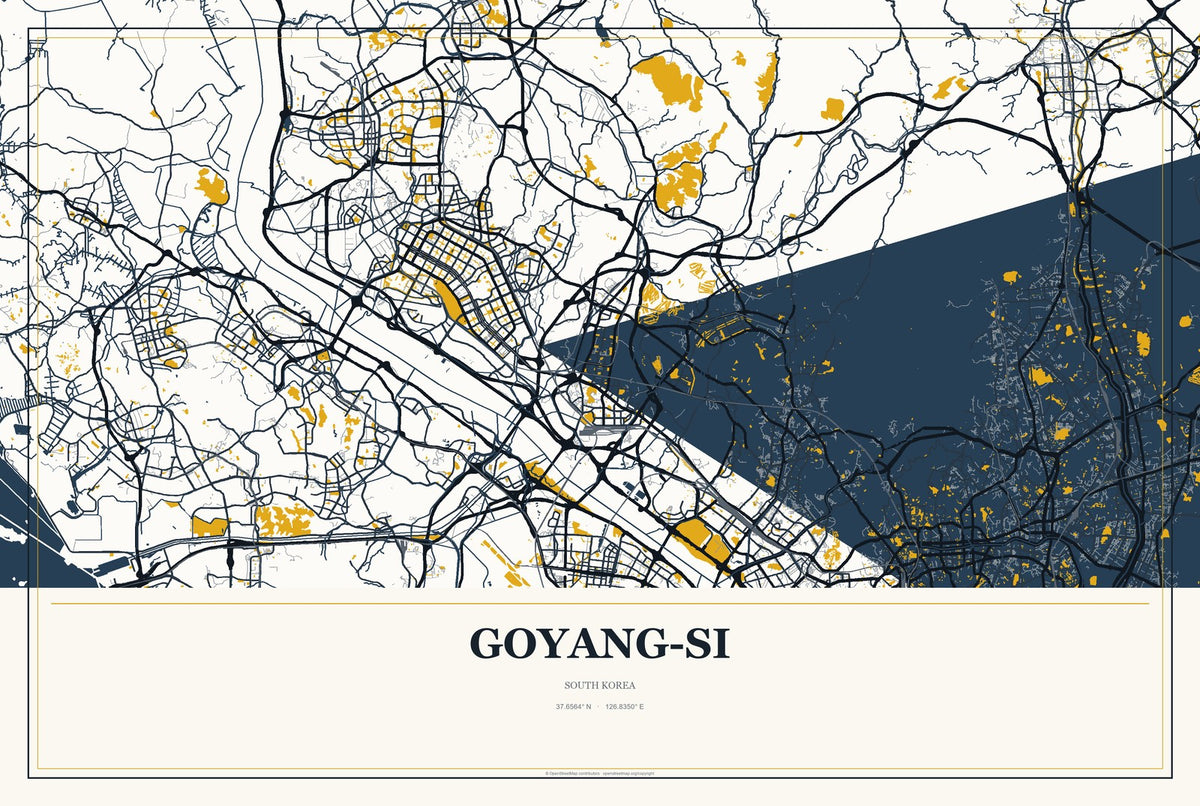 Goyang-si, South Korea City Map Aluminum Sign in Citrine Modern style
