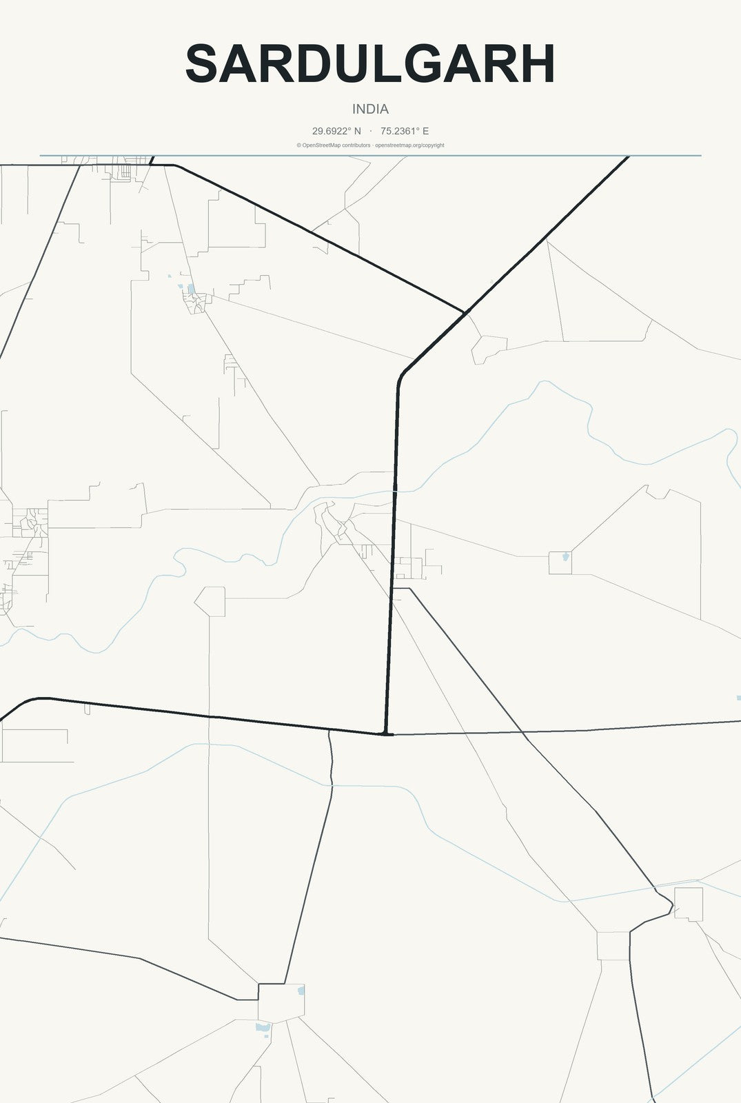 Sardulgarh, India City Map Aluminum Sign in Headline Atlas style