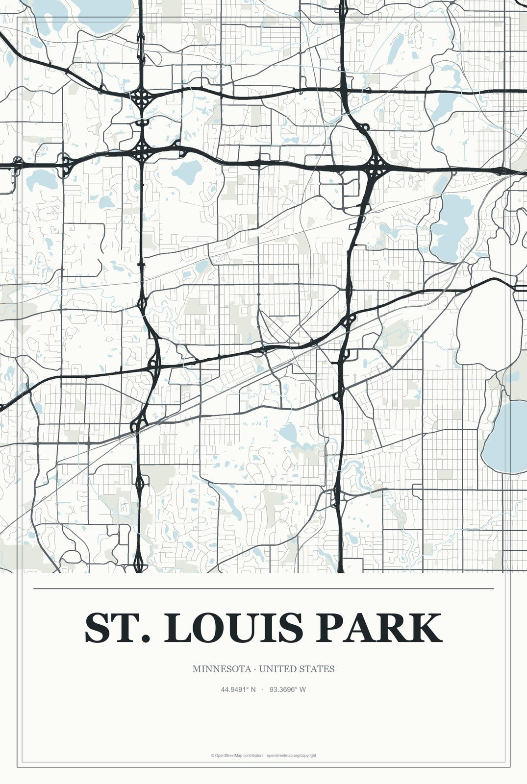 St. Louis Park, Minnesota City Map Aluminum Sign in Gallery Air style