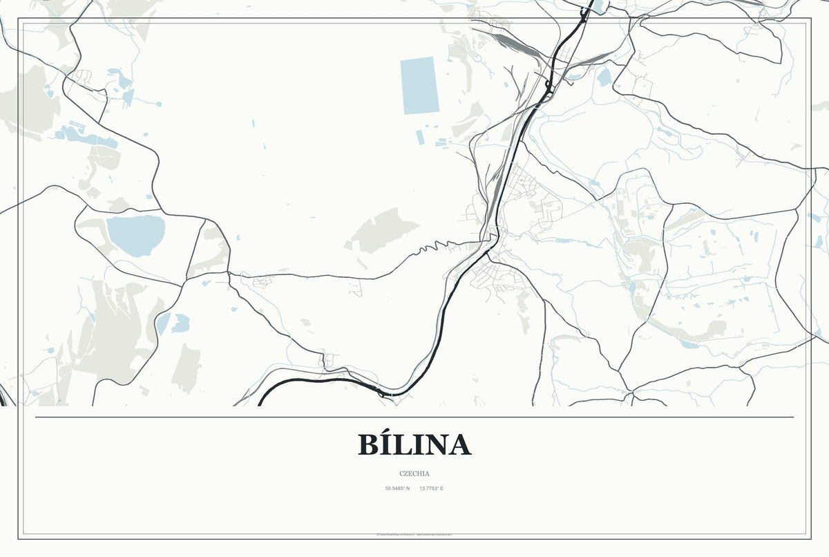 Bílina, Czechia City Map Aluminum Sign in Gallery Air style