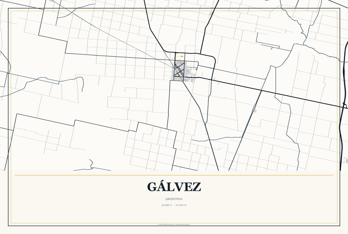 Gálvez, Argentina City Map Aluminum Sign in Citrine Modern style