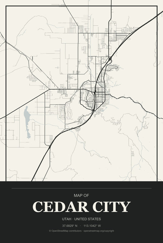 Cedar City, Utah City Map Aluminum Sign in Museum Plaque style