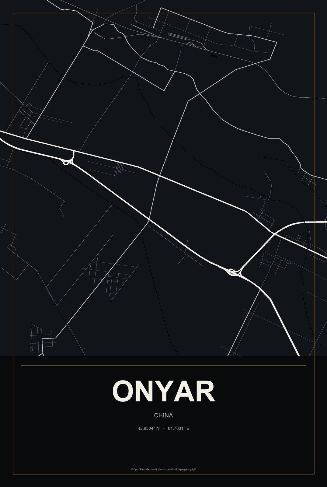 Onyar, China City Map Aluminum Sign in Metropolitan Noir style