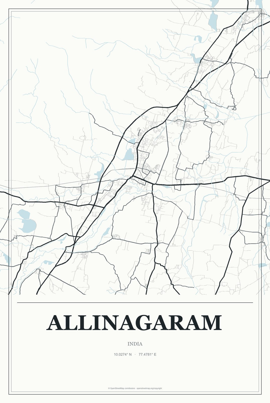 Allinagaram, India City Map Aluminum Sign in Gallery Air style