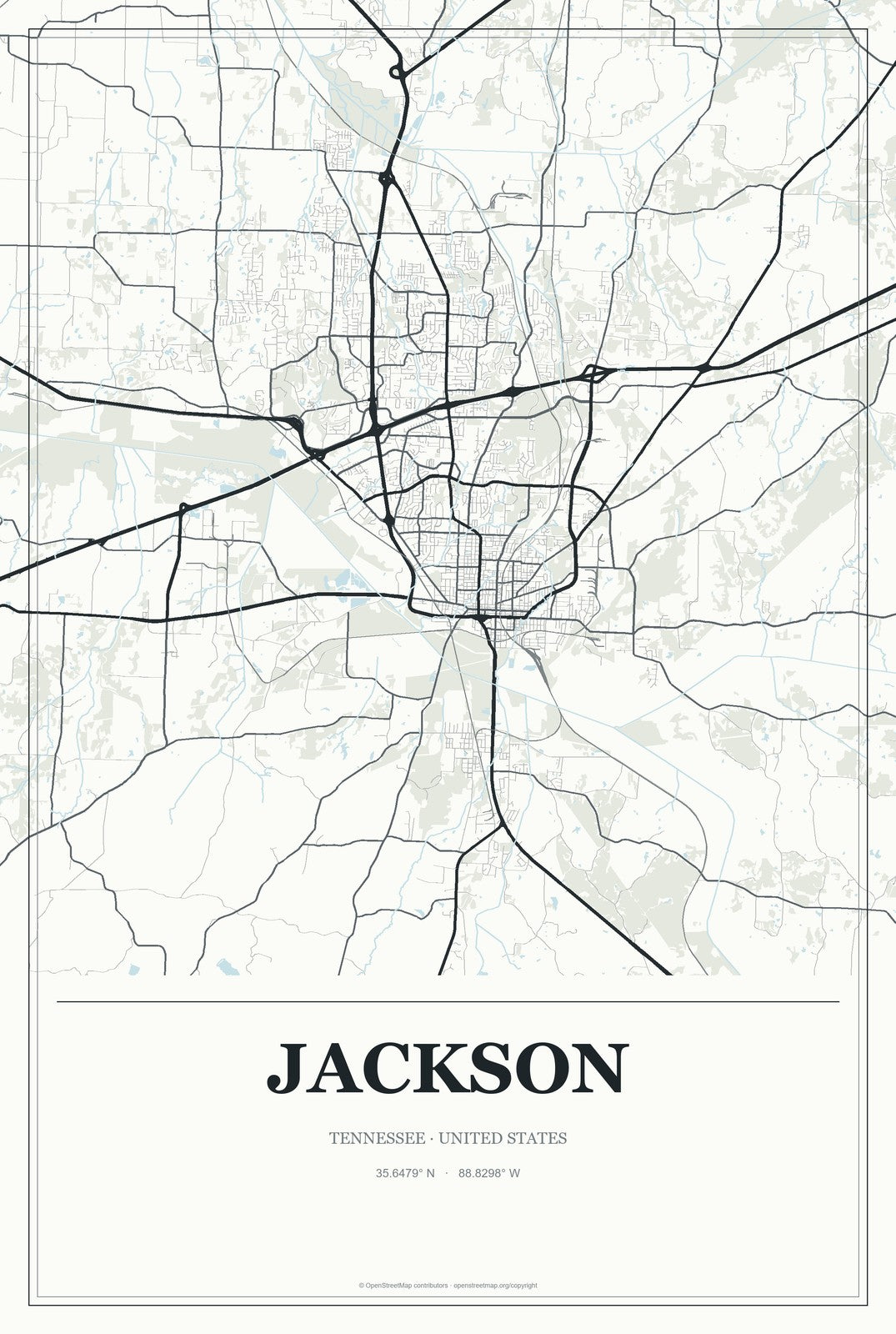Jackson, Tennessee City Map Aluminum Sign in Gallery Air style