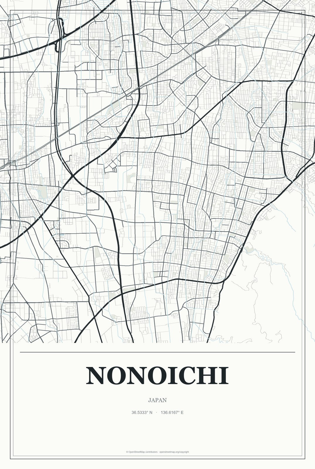 Nonoichi, Japan City Map Aluminum Sign in Gallery Air style
