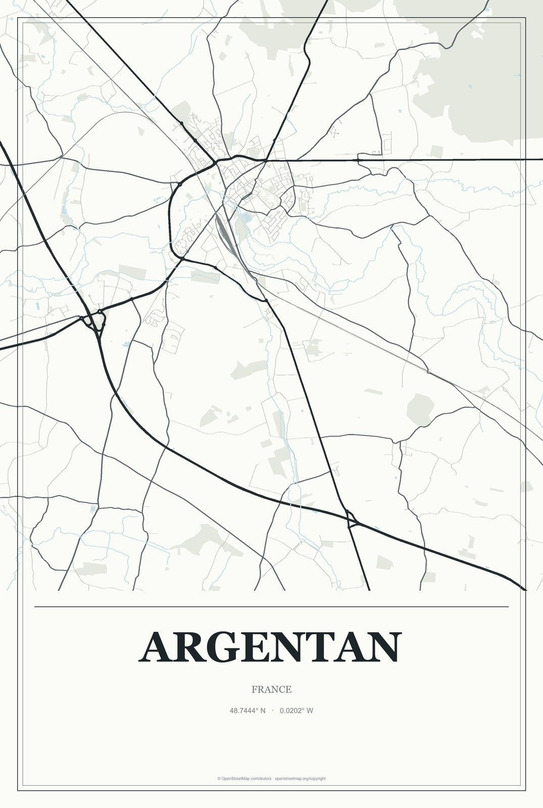 Argentan, France City Map Aluminum Sign in Gallery Air style