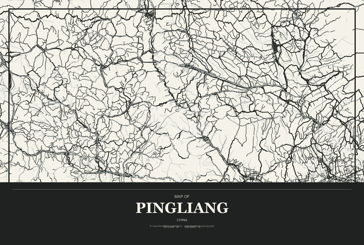Pingliang, China City Map Aluminum Sign in Museum Plaque style