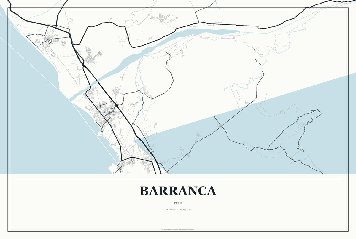 Barranca, Peru City Map Aluminum Sign in Gallery Air style