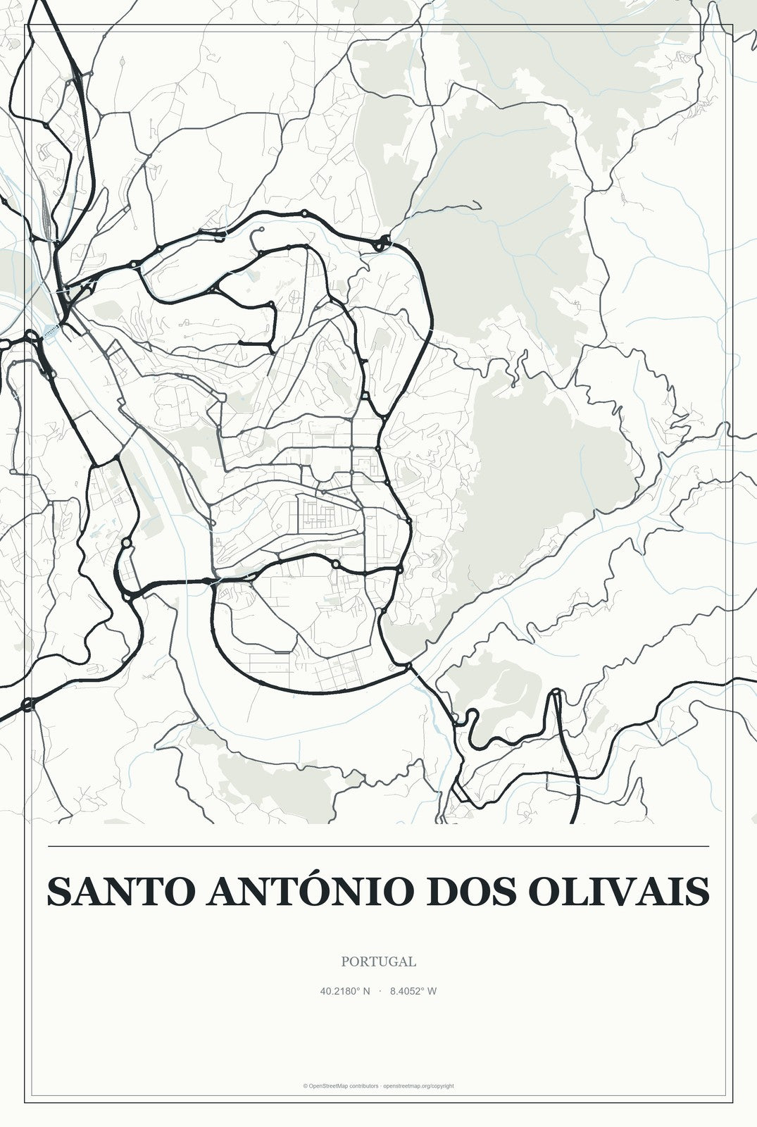 Santo António dos Olivais, Portugal City Map Aluminum Sign in Gallery Air style