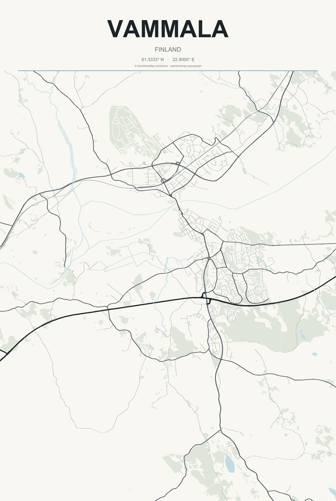 Vammala, Finland City Map Aluminum Sign in Headline Atlas style